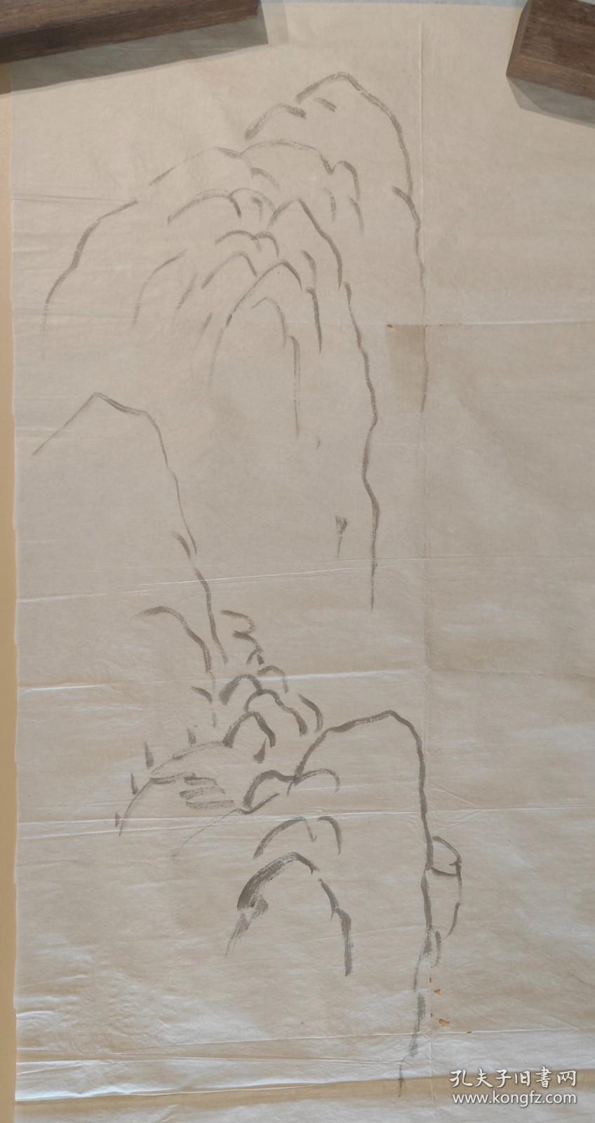 日本回流  水墨画稿《山水人物画》  纸本软片11