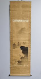 日本回流 日本著名画家 平林周斋《水墨山水》（手绘）绢本立轴
