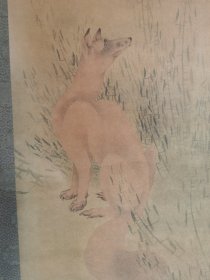 日本回流   日本著名画家 葛饰北斋《狐狸与蝙蝠》（印刷）纸本立轴 025