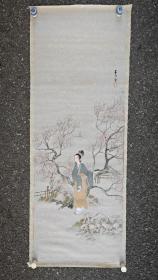 日本回流  日本著名画家 安田素风 《仕女图》（手绘）绢本软片