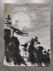 日本回流 日本画 《山水画稿》   纸本托片111