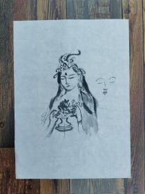 日本回流 日本画《人物画稿》 （手绘）纸本软片