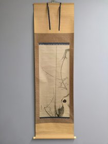 日本回流 日本著名画家 俵屋宗达《墨梅》（印刷）纸本立轴（087）