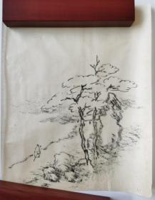日本回流 日本画 《山水图画稿》（手绘）纸本软片27*22