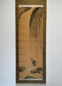 日本回流  日本画家    观古《钓鱼图》 （手绘）绢本立轴（061）