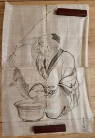日本回流 日本画  松村吴春《渔夫画稿》（手绘）纸本软片