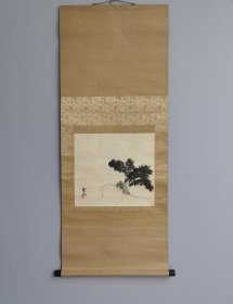 日本回流  日本著名画家 长野草风（1885-1949）（川合玉堂弟子）《写意萝卜与老鼠》 （手绘）（茶挂）绢本立轴 035