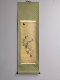 日本回流 日本著名画家 葛饰北斋 《水草与龟》（印刷）纸本立轴(064)