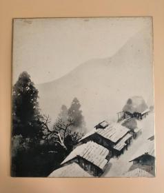 日本回流  日本著名画家   川合玉堂《雪景》（印刷）纸本卡纸画