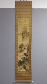 日本回流 日本著名南画家 三井饭山（1880~1937）《青绿山水》（手绘）绢本立轴
