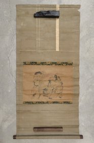 日本回流 明治时代浮世绘师 锅田玉英《福神图》（手绘） 纸本立轴 078