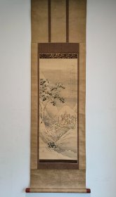 日本回流  芦月《雪景人物画》（版画）纸本立轴（103）