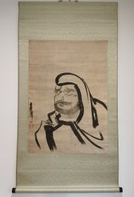 日本回流 日本著名画家 户川莲仙《达摩》（印刷）纸本立轴（014）