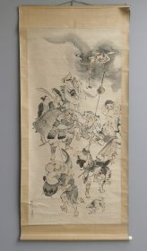 日本回流 日本著名画家  高隆古（1810－1858）《大津绘人物画》（手绘）纸本立轴 （超大尺幅）