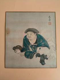 日本回流  日本著名画家 山元春举《福神》（印刷）纸本卡纸画