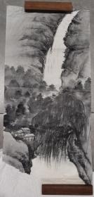 日本回流  《水墨山水瀑布图》（手绘）纸本1