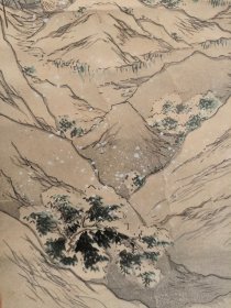 日本回流  芦月《雪景人物画》（版画）纸本立轴（103）