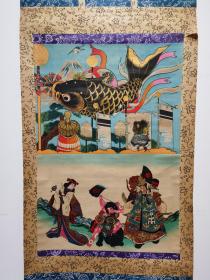 日本回流 日本画家《浮世绘人物画》（木版印刷）纸本立轴005