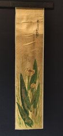 日本回流 青江画 《花卉图》（手绘）短册
