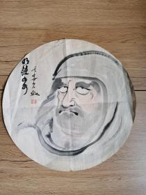 日本回流   日本画家 竹华山人《达摩》（手绘） 纸本软片