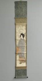 日本回流 日本著名画家 伊东深水《浮世绘美人图》 （印刷）纸本立轴（编号 116）
