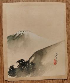 日本回流  日本画家 直亭《富岳图》（手绘）纸本托片
