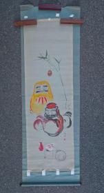 日本回流  日本画家   耕宽、芽仙、华崖《彩色达摩蛋》绢本临时装裱（055）