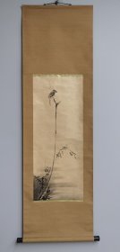 日本回流 日本著名画家 宫本武藏（二天） 《 枯木鸟》（印刷）纸本立轴 128