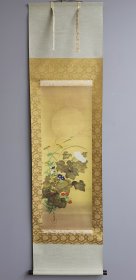 日本回流 日本著名画家 酒井抱一《花卉图》 （印刷）绢本立轴