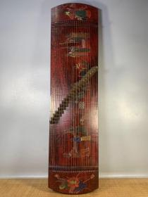 珍藏描金漆器古筝 醉涛铭文 包浆醇厚音质优美 长120cm 宽34cm 高15cm