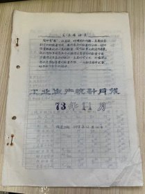 温州茶厂《工业生产统计月报 1973年11月》茶叶加工主要指标完成情况表、茶叶成箱与调拨统计月表、原料付制品成品统计、技术经济定额实绩表、温州茶厂革委会分批成箱报告表