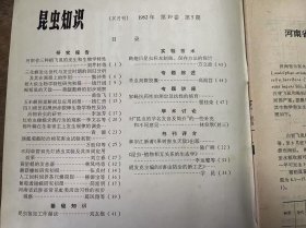 《昆虫知识 1982年19卷第5期》 黎仲英：三化螟发生世代与发生时期的回归分析及其在测报上的作用/钱开诚：稻大蚊生物学特性研究初报/黄信飞：褐稻虱的天敌——黄腿螯蜂的初步观察/李琼芳：四川棉田拟澳洲赤眼蜂生物学特性及防治棉铃虫的研究/袁德：棉叶螨在冬春寄主上发生规律的调查/万胜印等：溴氰菊酯防治棉花害虫试验初报/刘立春：不同单管双光灯诱虫实验及其田间应用效果 ......