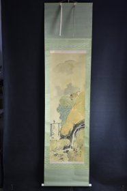 （VH5849）柳庄笔 绢本手绘《山水风景图》装裱立轴画一幅 绫裱 两侧骨轴头 钤印 画心尺寸：126*41CM 立轴尺寸：209*53CM