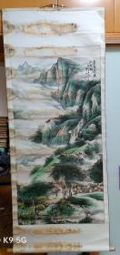 云峰飞泉山村静（装裱后：高约176厘米、宽约71.6厘米）（画面：高约128厘米、宽约64厘米，约7.38平尺）（李云天山水画）