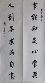 【中书协，薛天喜，书法，四尺对联 《事能知足心常在，人到无求品自高》（行书）】
 四尺对开，138*34*2，宣纸，名家真迹，纯手书保真，人工托底。特惠转让，售出不退不换。满200元包邮（边远特殊地区除外）。