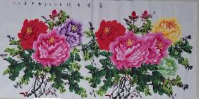 【花鸟横幅，四尺整张】 《富贵吉祥》，吴雅君，江苏省美协，花鸟国画，牡丹精品，138*68，四尺整张，横幅，宣纸，未装裱。