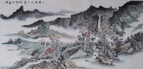 【山水横幅】《小桥流水人家》，王世银，江苏省美协会员，山水国画，横幅，138*69，四尺整张，宣纸，已手工托底。名家真迹，纯手绘保真。