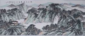 【山水国画，横幅】 《轻舟已过万重山》，曾德智，江西省美术家协会会员，山水国画，180*70，小六尺，横幅，宣纸，手工托底。