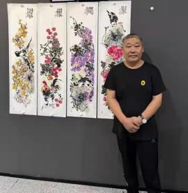 【花鸟名家  柳常学（中国美术家协会会员）】 《春夏秋冬四条屏》 国画 名家真迹 纯手绘保真  116*25*4，纸本，手工托底。底价转让，售出不退不换。顺丰包邮。