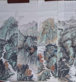 【山水四条屏】王明卫，画家，山水四条屏，138*34*4，四尺对开，四幅，名家真迹，纯手绘