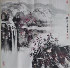 【山水国画】 《满目青山》 刘兴运，职业画家，山水国画，68*68，四尺斗方，宣纸，未装裱。名家真迹，纯手绘保真。