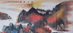 【山水精品】黄桂明，广西美协，《湖山秋韵》山水国画，138*34，横幅，宣纸，四尺对开。