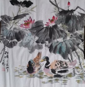 【花鸟斗方】《秋塘》，一凡，一级书画家，69*69，斗方，宣纸，名家真迹，纯手绘保真。