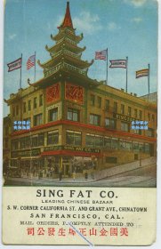 民国早期美国加州旧金山唐人街生发公司老明信片。版式2