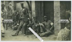 1912年辛亥革命湖北汉口武昌起义时期，前往清缴革命者的大清国军队士兵老照片。13.8X8厘米，泛银