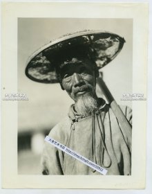 1945年二战中缅印战区中国老者肖像大幅银盐老照片。24.4X19.1厘米