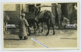 民国山东烟台街头钉马掌民俗老照片一张，11.1X6.9厘米, 泛银。