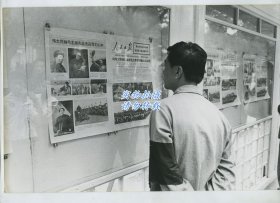 1976年北京，报刊栏看人民日报毛主席纪念特刊的男子老照片一张，拍摄时正值主席去世，其左臂也带有悼念黑箍。29.5X19.8厘米。