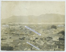 1904年澳门局部俯瞰城市全景老照片。11.5X9厘米。泛银