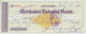 1879年纽约商业国家银行支票一张